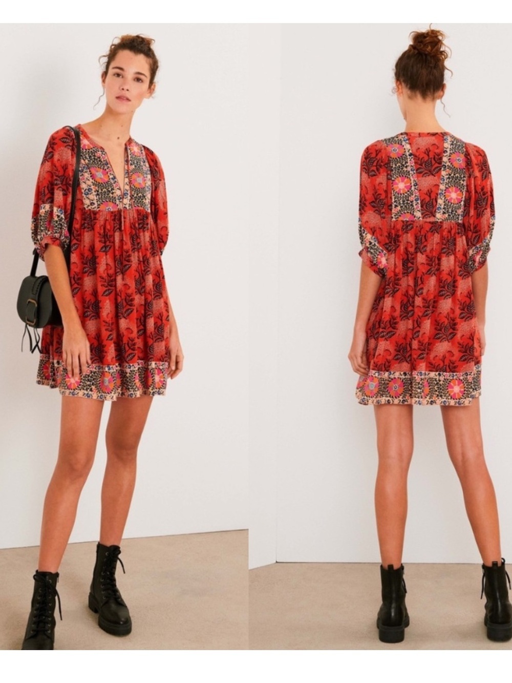 Ba&sh Gaia Orange Multicolored Floral Tunic Mini Dress Size S